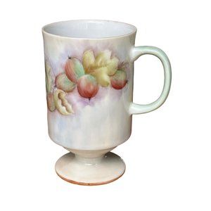Hand Painted Vintage Coffee Cup Fruit Grapes Muted signed Pedestal gold trim